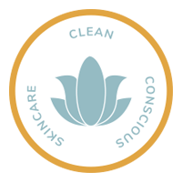 Icon for consciously clean skincare with gold border